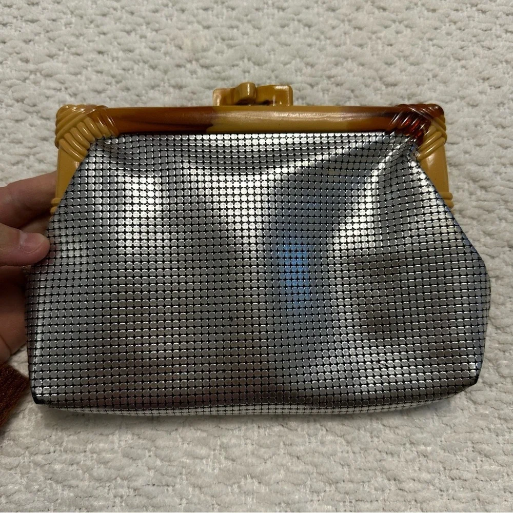 Vintage Regal Clutch and Coin Purse Set Silver Tone Mesh Print Vinyl - Picture 5 of 15